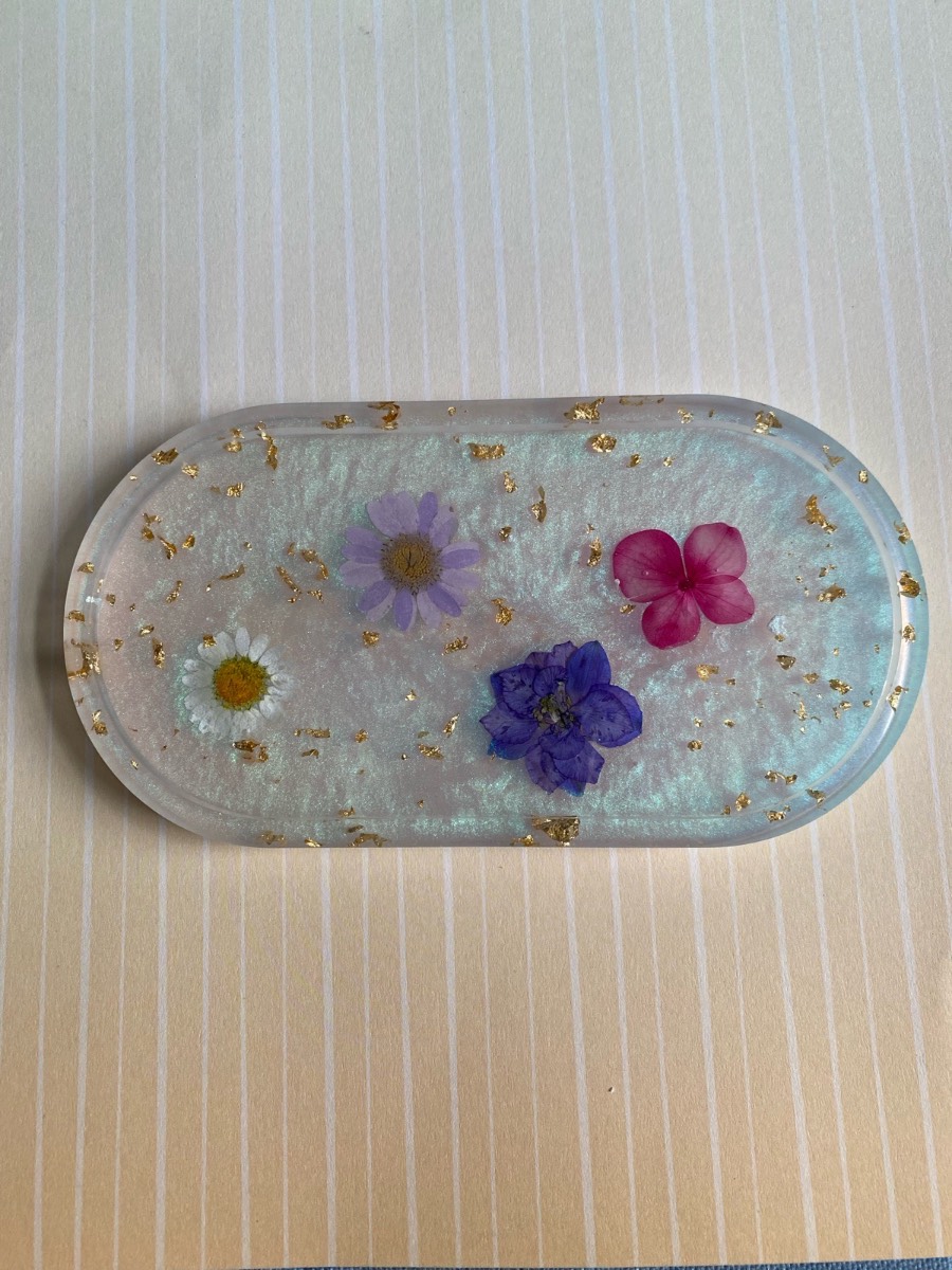 🌸✨ Handmade Trinket Dish - Real Dried Flowers & Gold Flakes ✨🌸