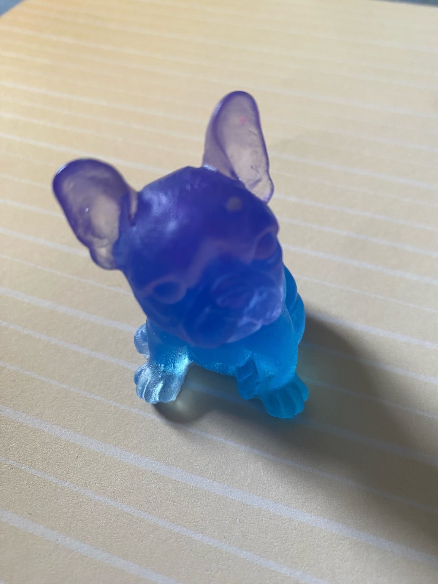 Blue and purple frenchie figure