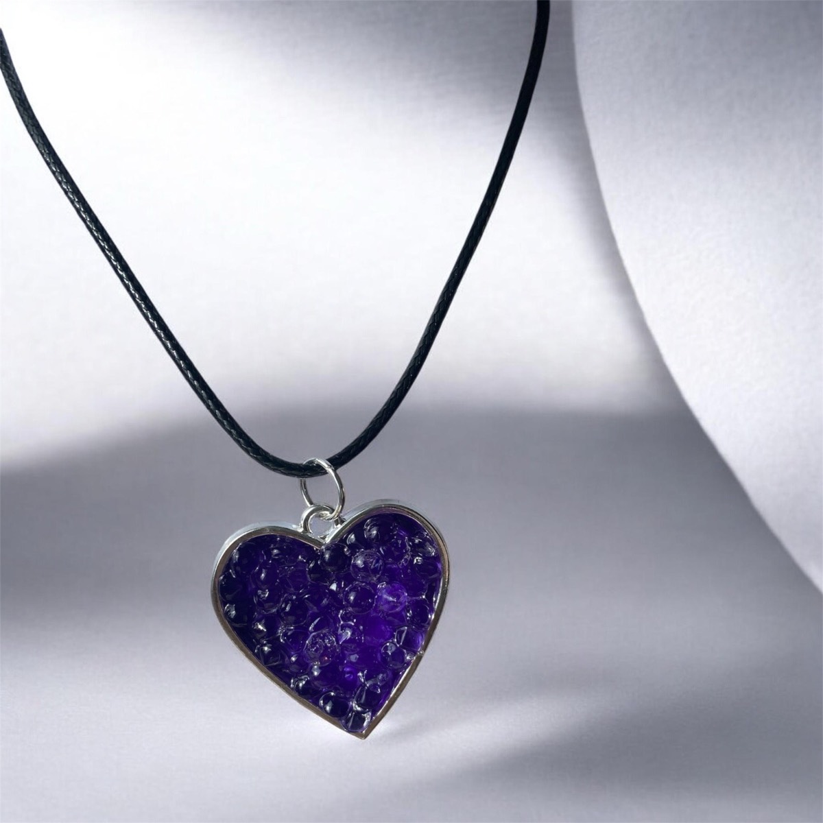 💜 Handmade Resin Purple Textured Heart Necklace 💜