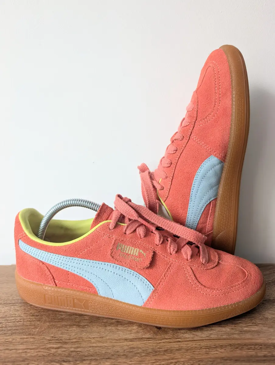 Puma Palermo suede neon orange coral retro trainers sneakers shoes laced size 6