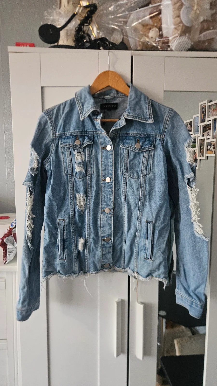 I saw it first distressed jean jacket size s