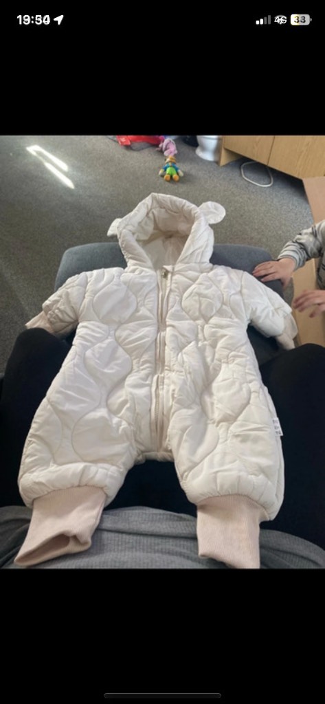 Babies white snowsuit
