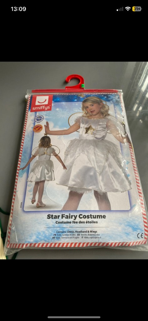 Girls star fairy fancy dress costume with wings and headband