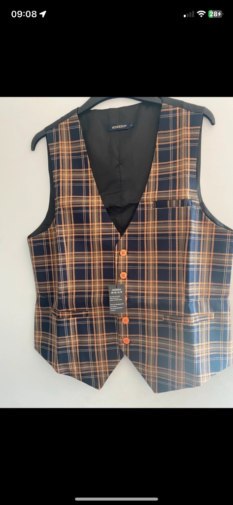 Men’s navy/orange formal check waistcoat