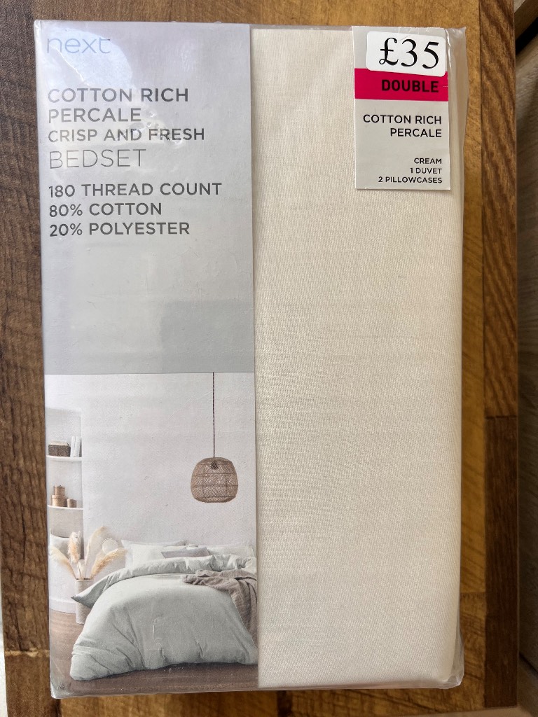 Cream Cotton Rich Plain Duvet Cover and Pillowcase Set Double Size Next