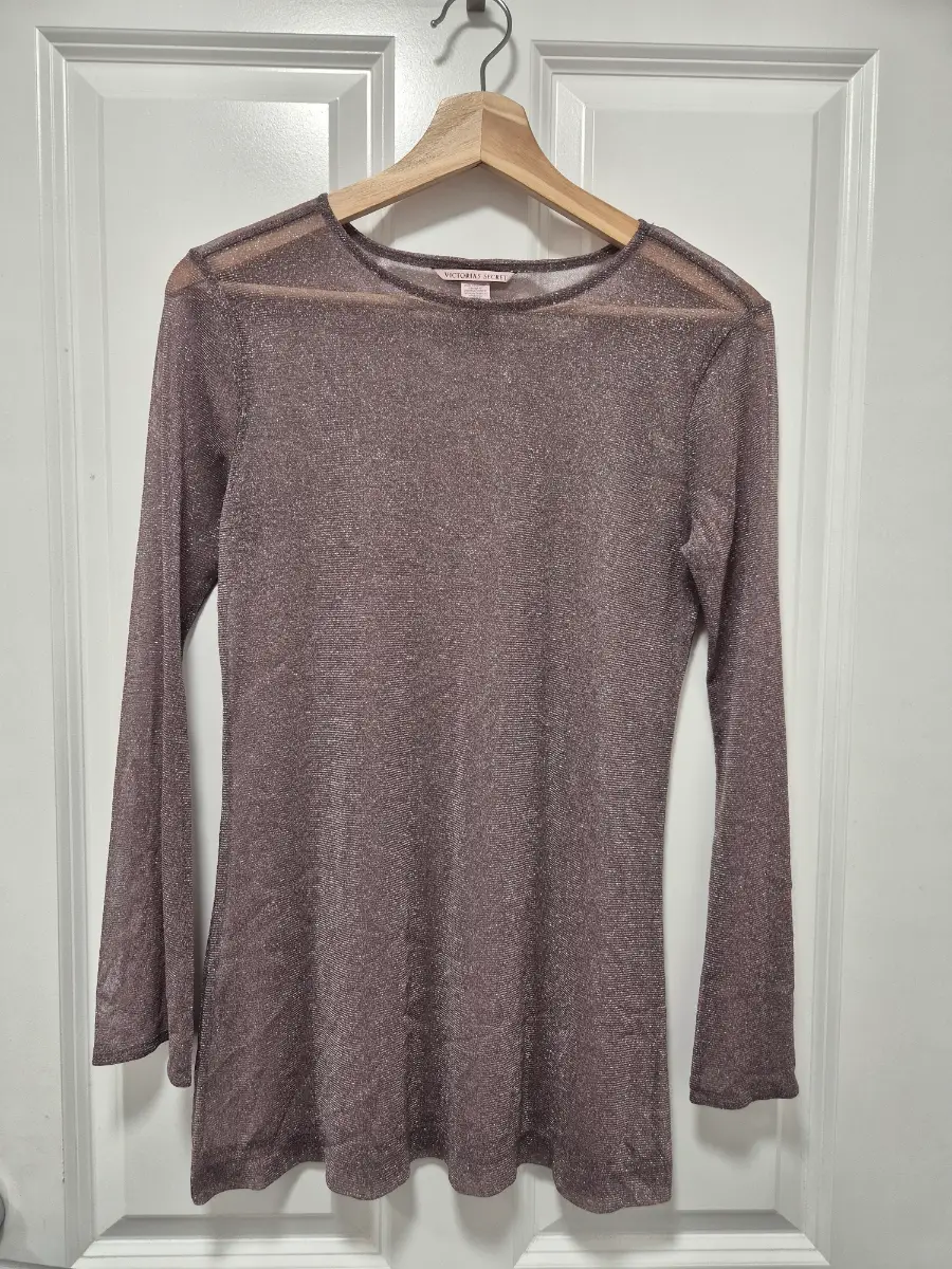 Victoria's Secret Y2K Sheer Metallic Sparkle Mesh Long Sleeve Top UK 6-8 XS
