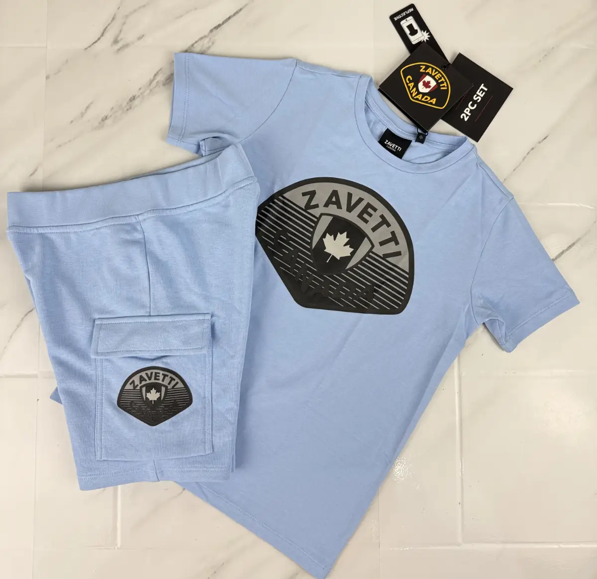 Boy's Zavetti Canada Reflective T-Shirt/Short Set Blue Size 6-7 Years S0469