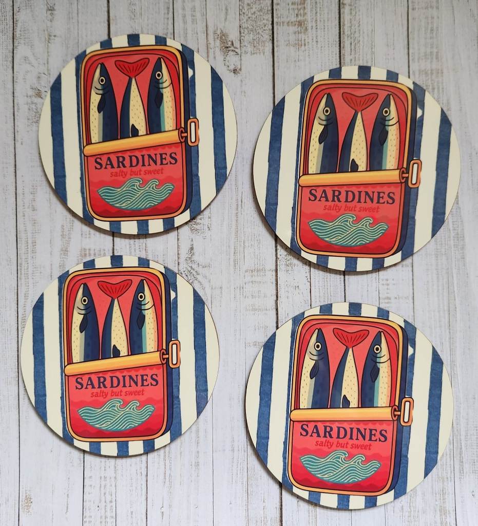 4 x Coasters with Sardine Design