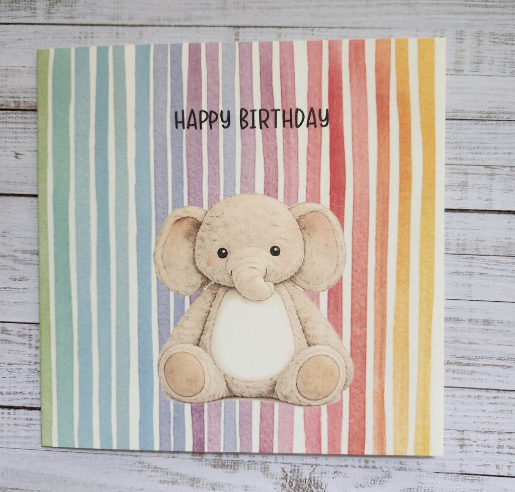 6 x 6 inch Cute Elephant Rainbow Birthday Card - Can be Personalised