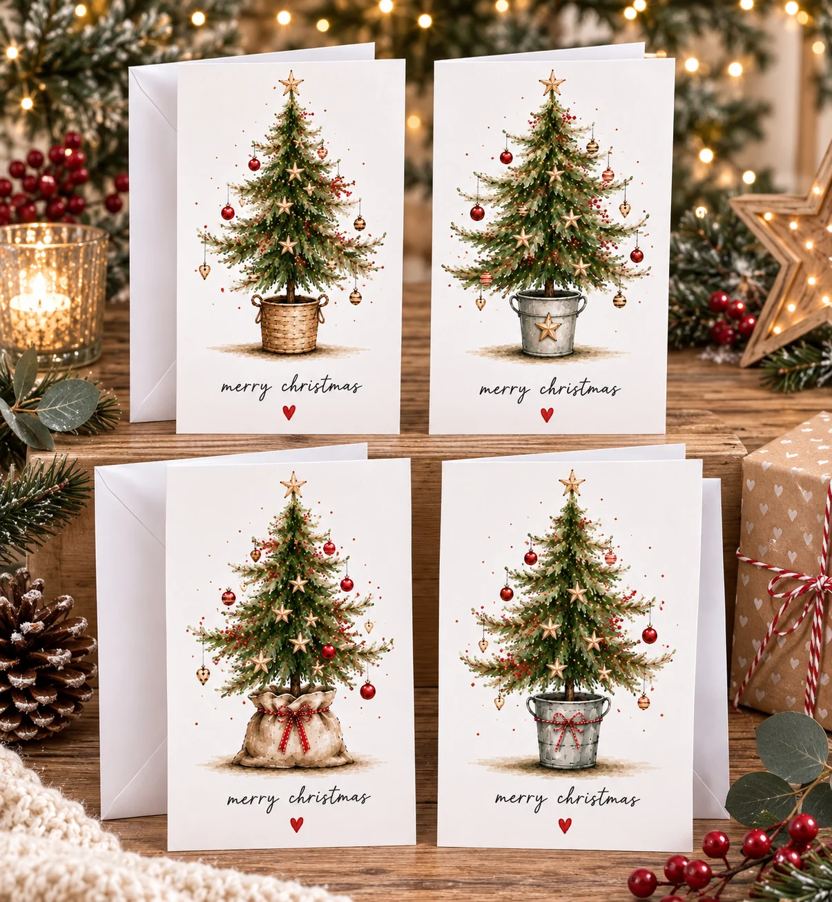 Pack of 4 Handmade Christmas Cards