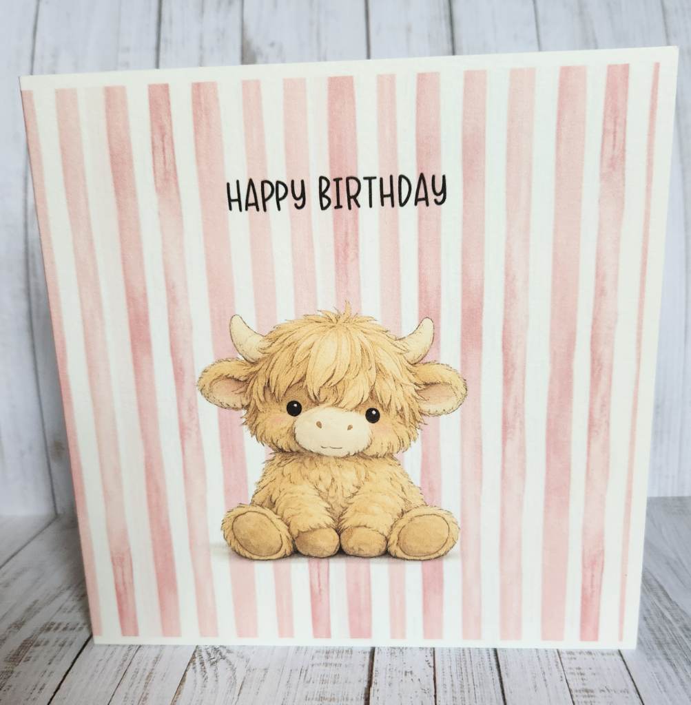 6 x 6 inch Cute Highland Cow Birthday Card - Can be Personalised