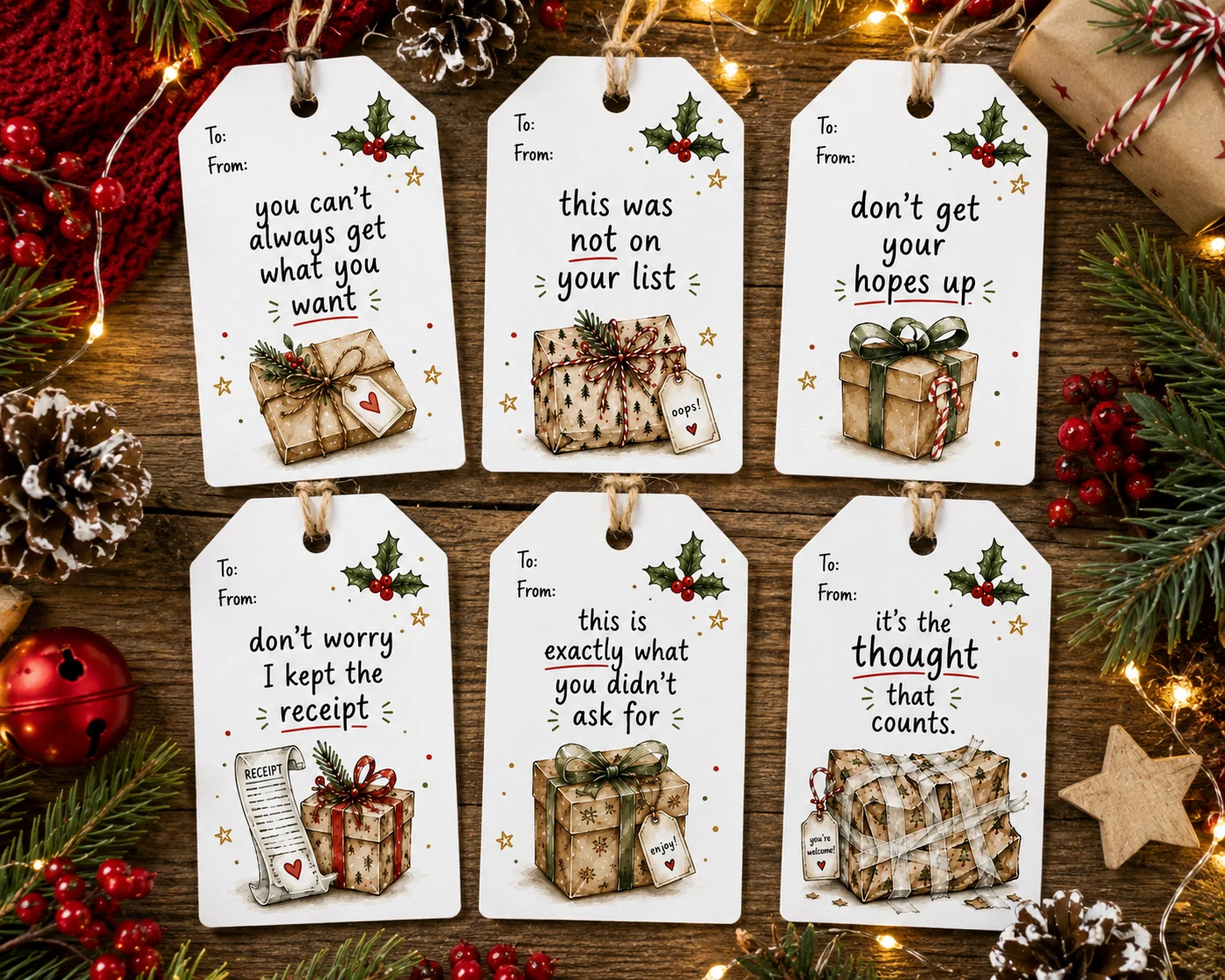 Funny Christmas Gift Tags - Set of 12