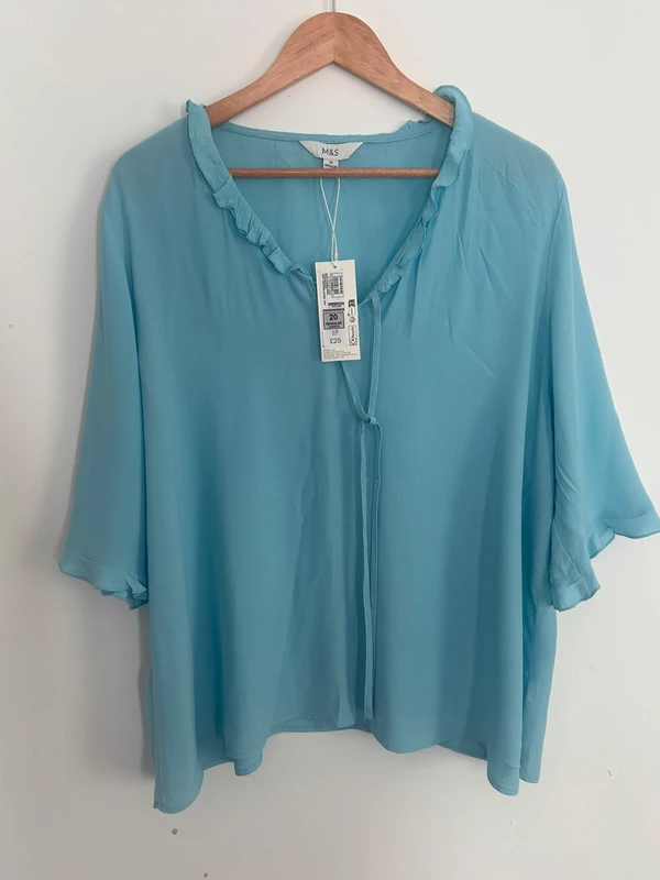 M&S Collection Turquoise Ruffle V-Neck Blouse Top Size 20 BNWT RRP:£25
