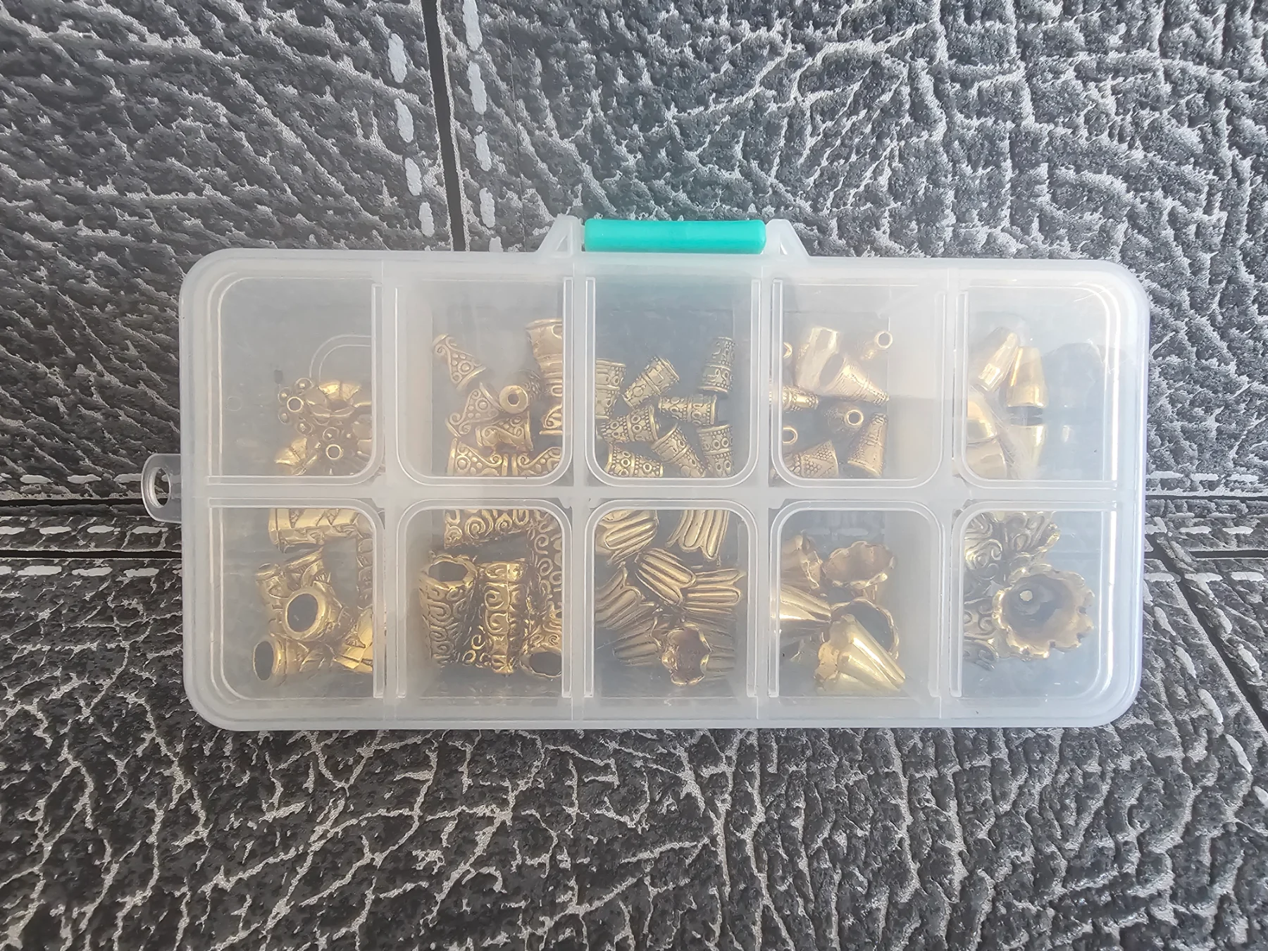 Gold/ Brass Bead Caps Kit (10 Compartment Organizer Box) for Jewelry Making