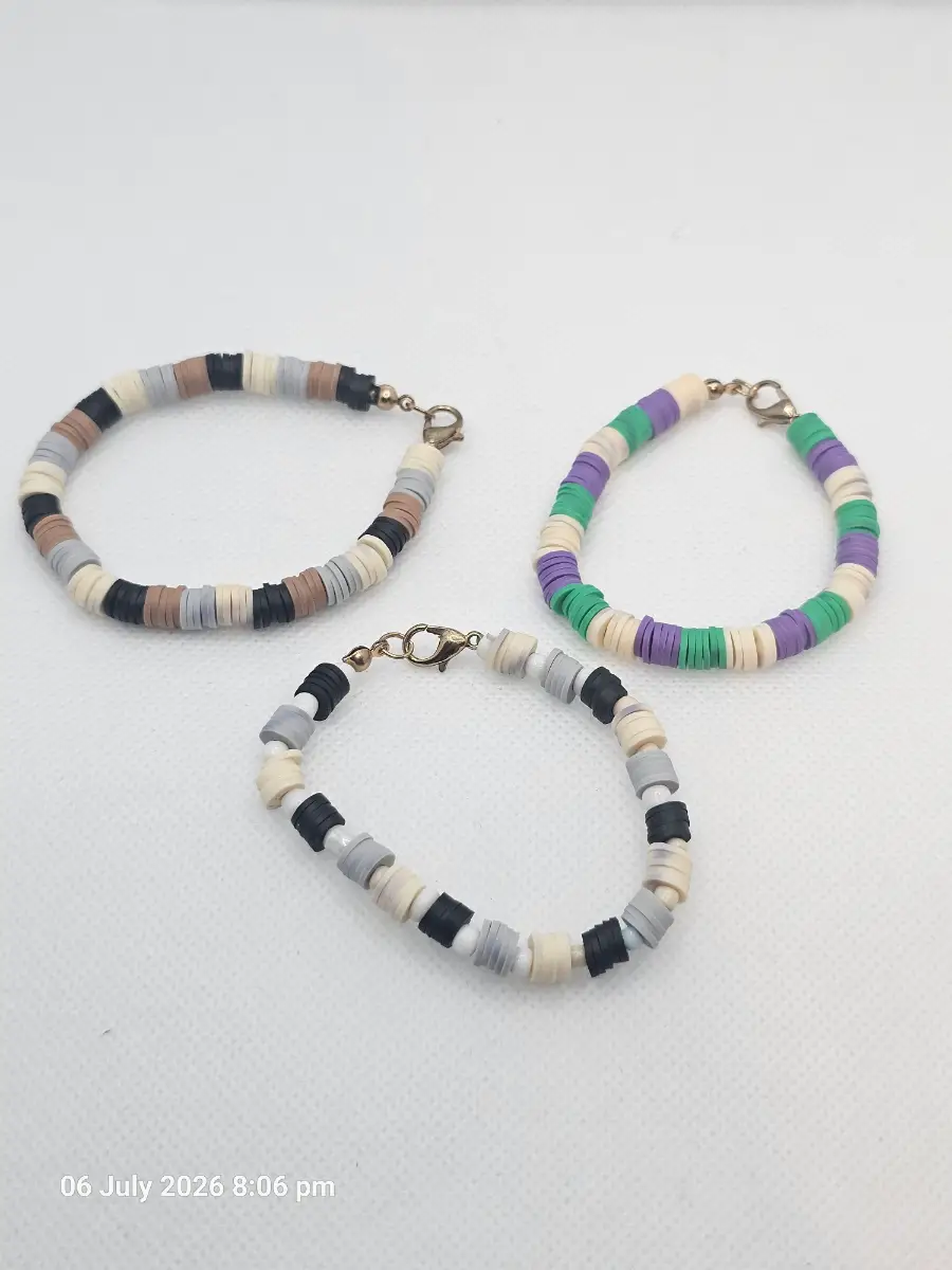 3 HandMade Polymer Clay Bead Bracelets