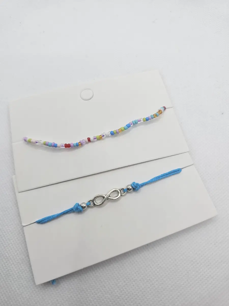 2 bracelets hand made light blue multi coloured