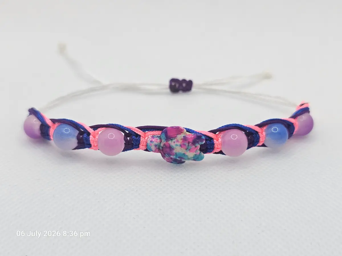 Pink blue purple turtle macrame bracelet adjustable
