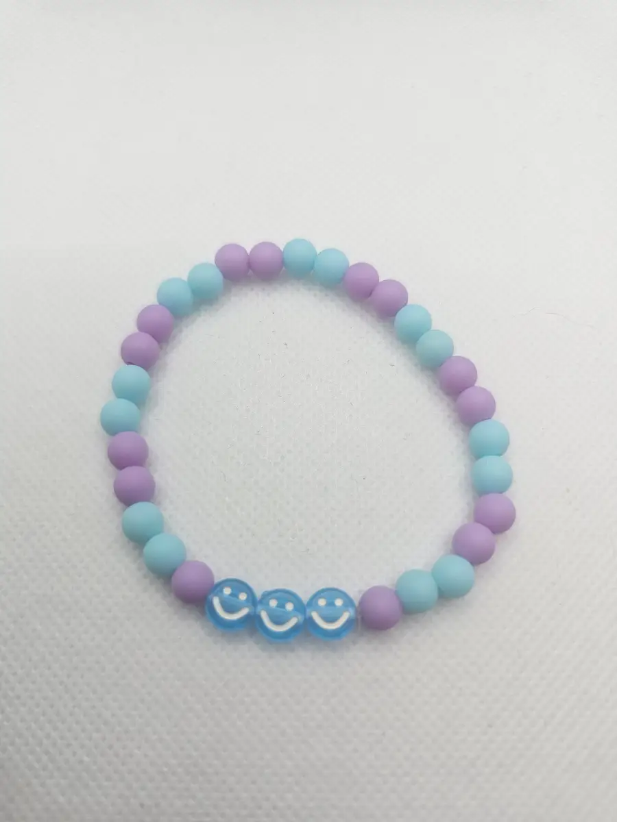 Handmade bracelet blue/ purple/ smiley faces