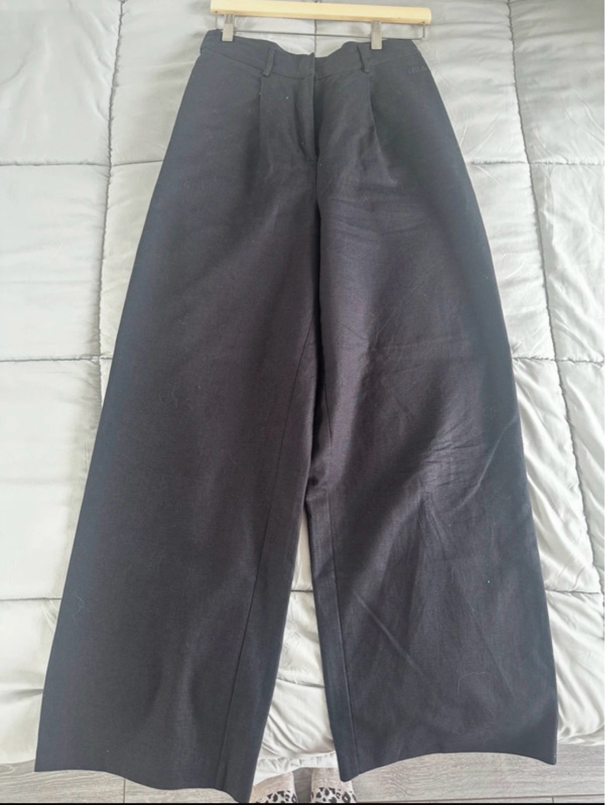 Heavyweight Linen Tailored Wide Leg Trousers - Black Onyx
