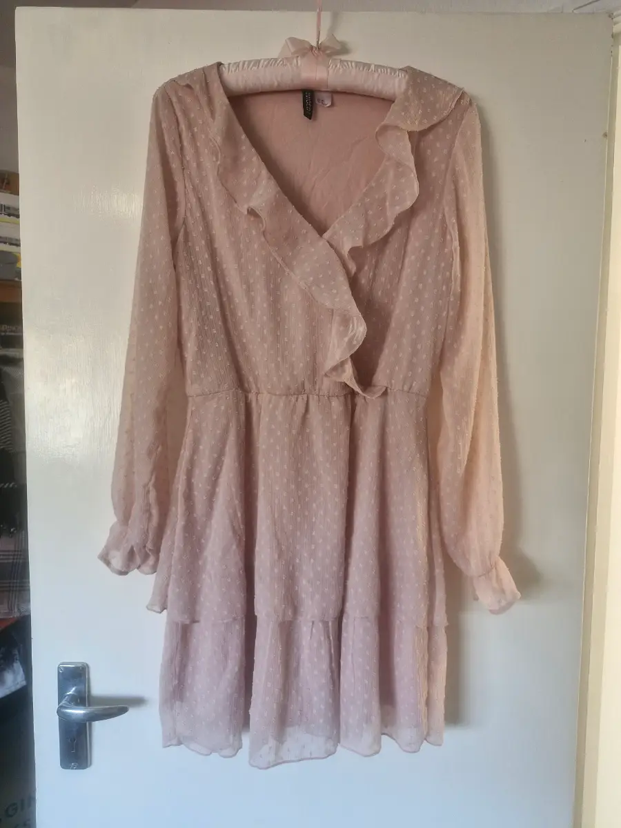 H&M Dusky Pink Peplum Dress | Size 12 | Floaty Ruffle Details