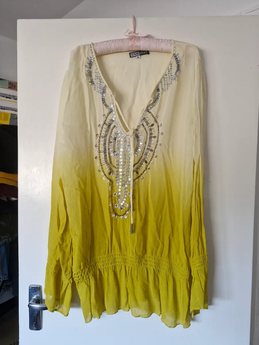 Lovely Yellow Beaded Boho Top | Senso Unico | Size Medium
