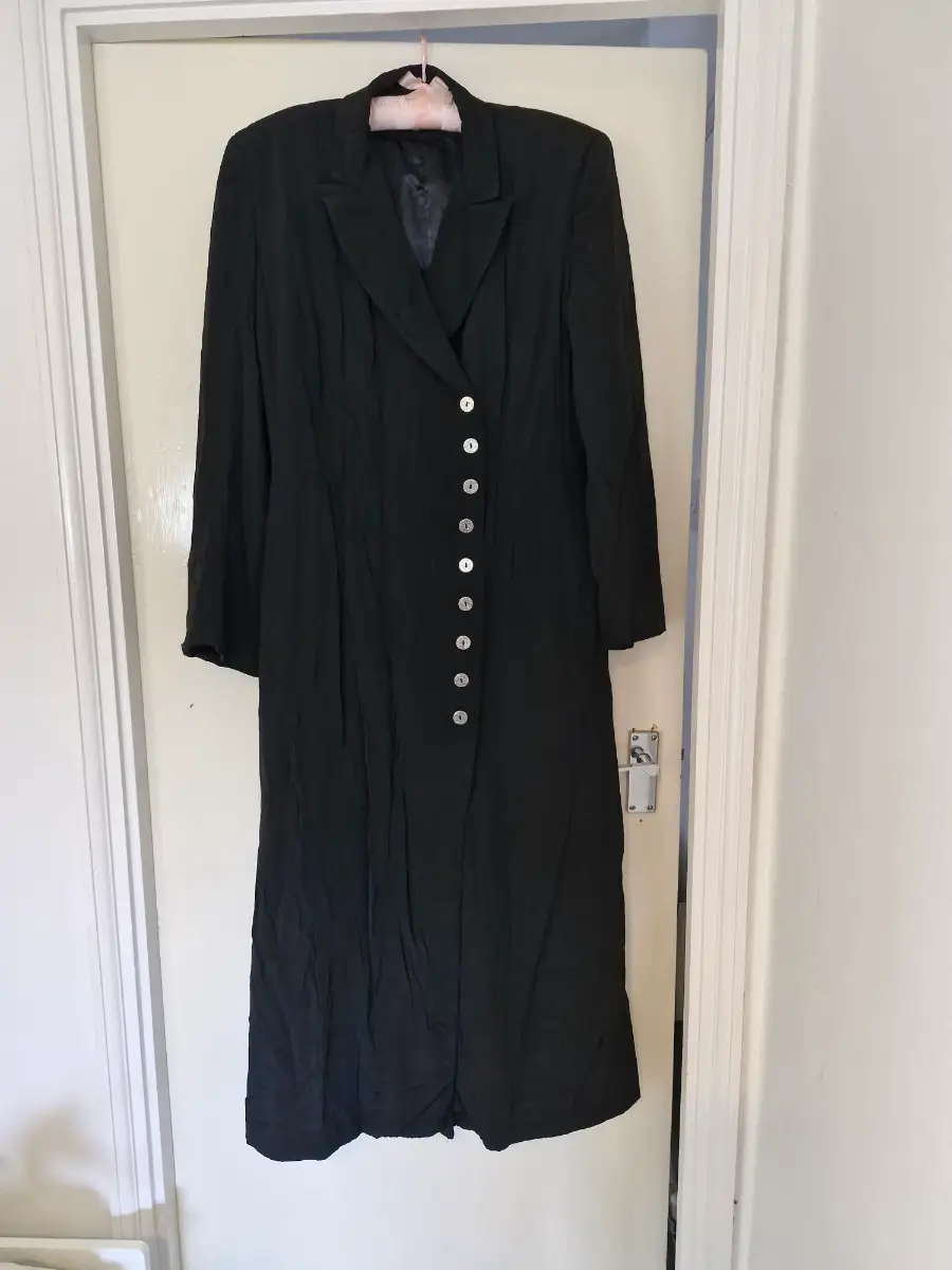 Vintage Impressive Ici La Fille Black Full-Length Pea Coat | Back Slit | Size 14 | Goth/Emo Style
