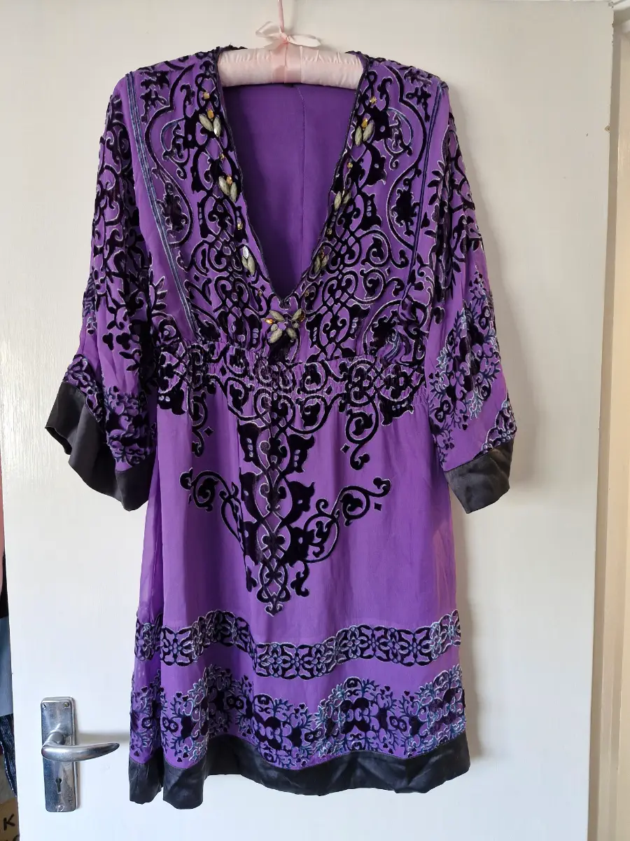 Stunning Hale Bob Purple Boho Dress | Scalloped Jewelled V-Neck | Size S – Fits Up To 14