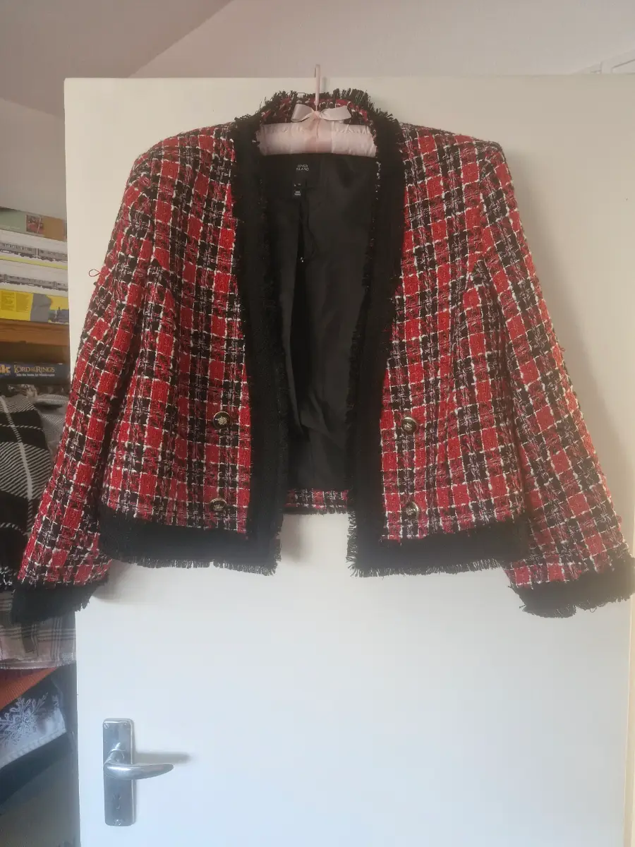 River Island Red & Black Checked Jacket | Size 18 | Jackie Kennedy Style