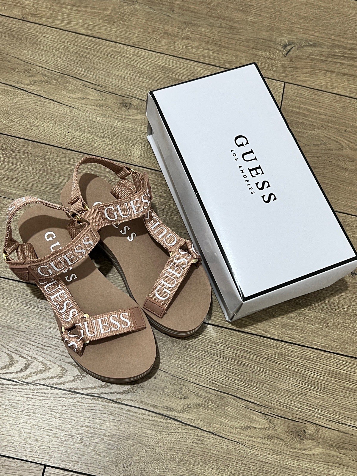 GUESS Avin Platform Sandals Rose Gold/Pink UK 4 – BNIB