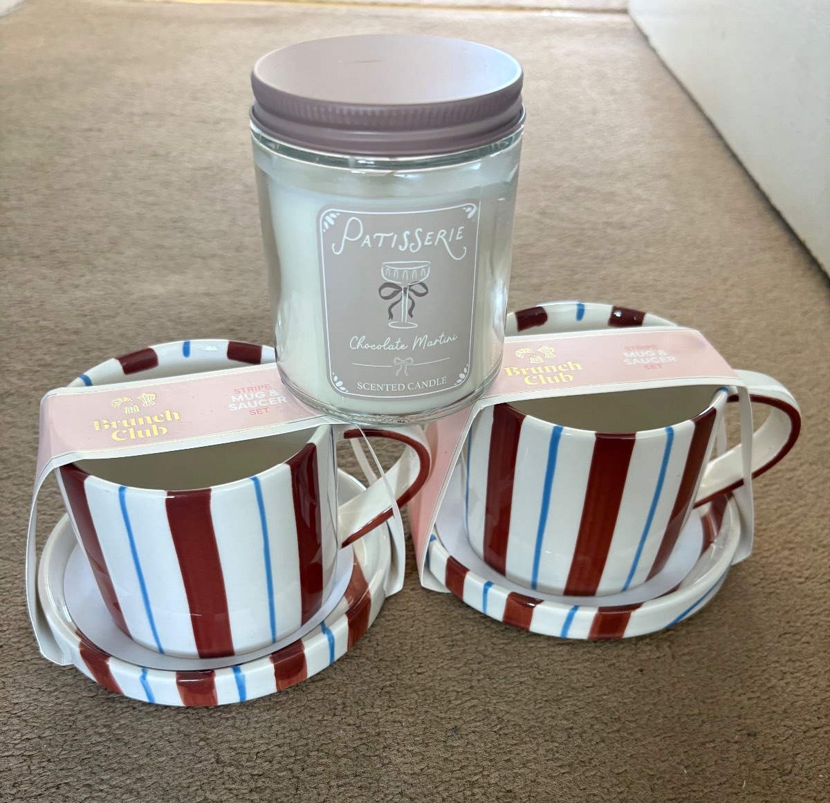 Brunch Club set of 3 (2 matching mugs/saucers & scented candle)