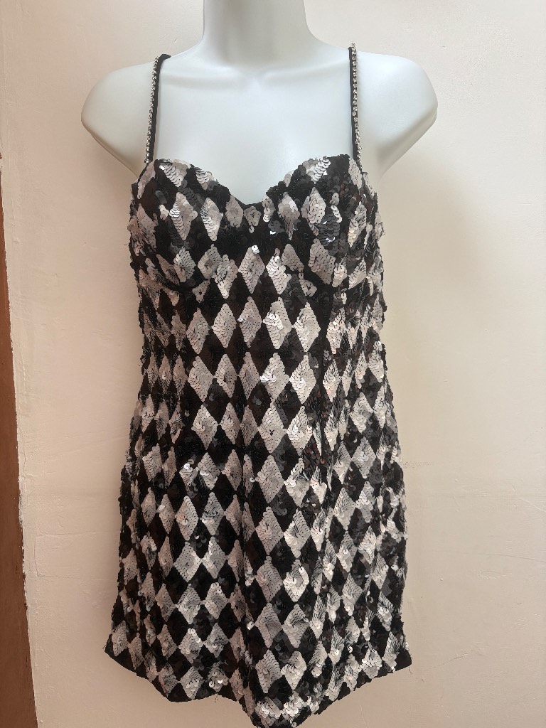 BNWT River Island black & silver sequinned mini dress size 12