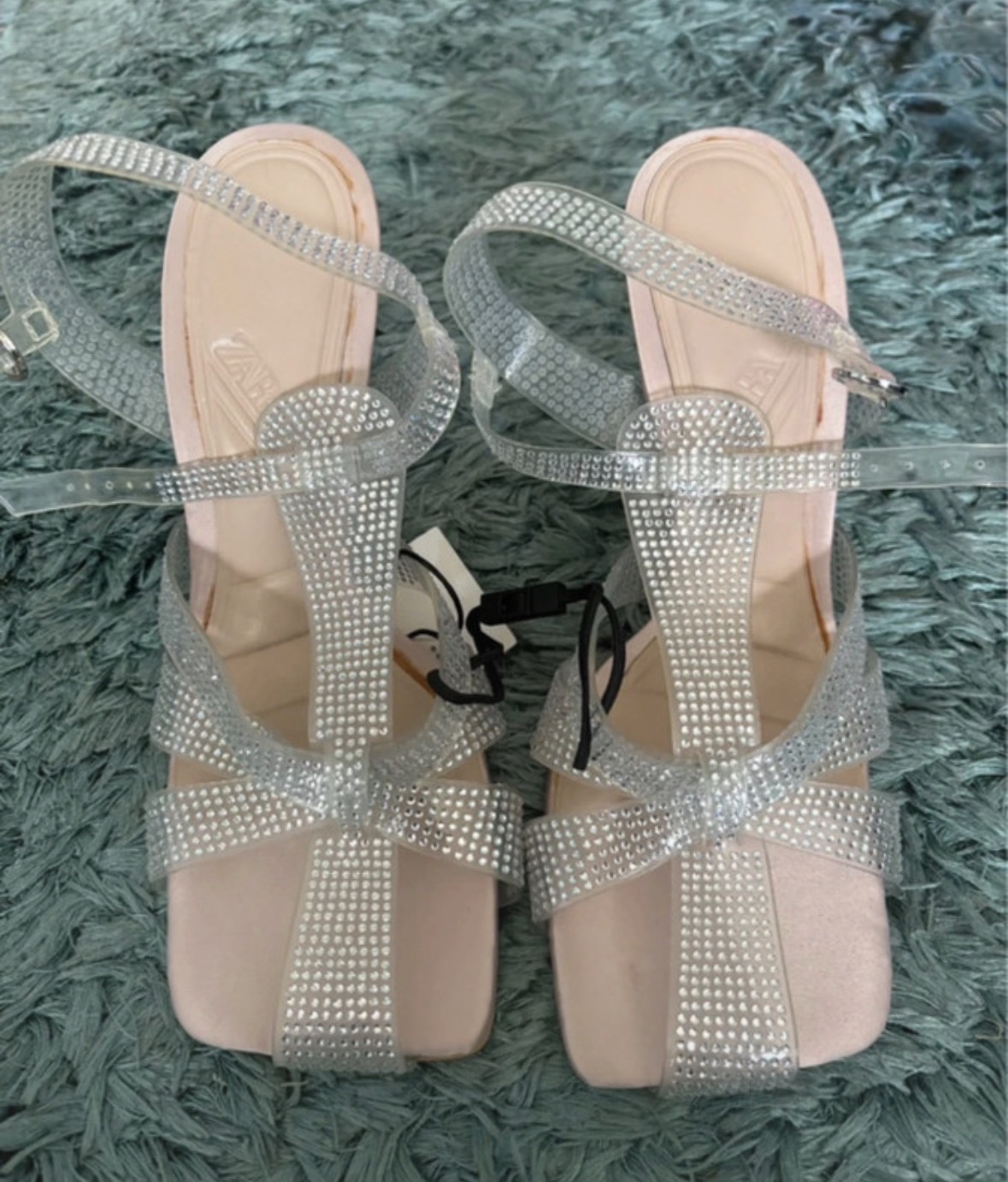 BNWT RARE Zara vinyl rhinestone cage heels size 4