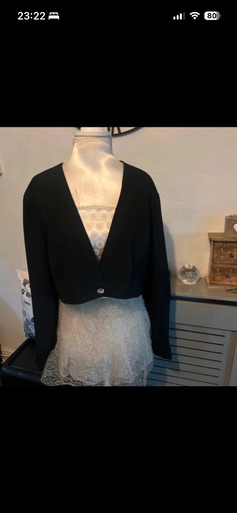 Vintage black cropped bolero jacket UK 10 Jintys smart occasional cover up