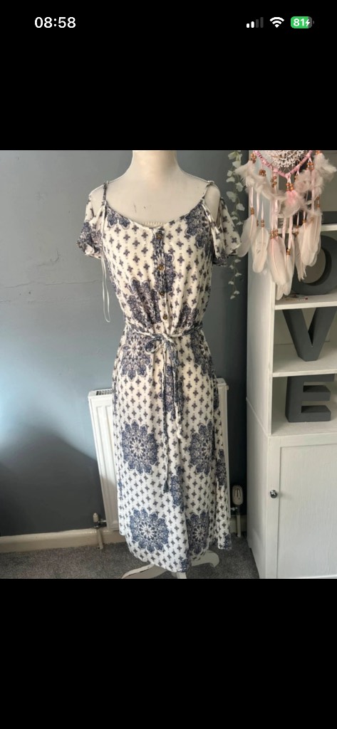 F&F boho cold shoulder midi summer dress uk 8