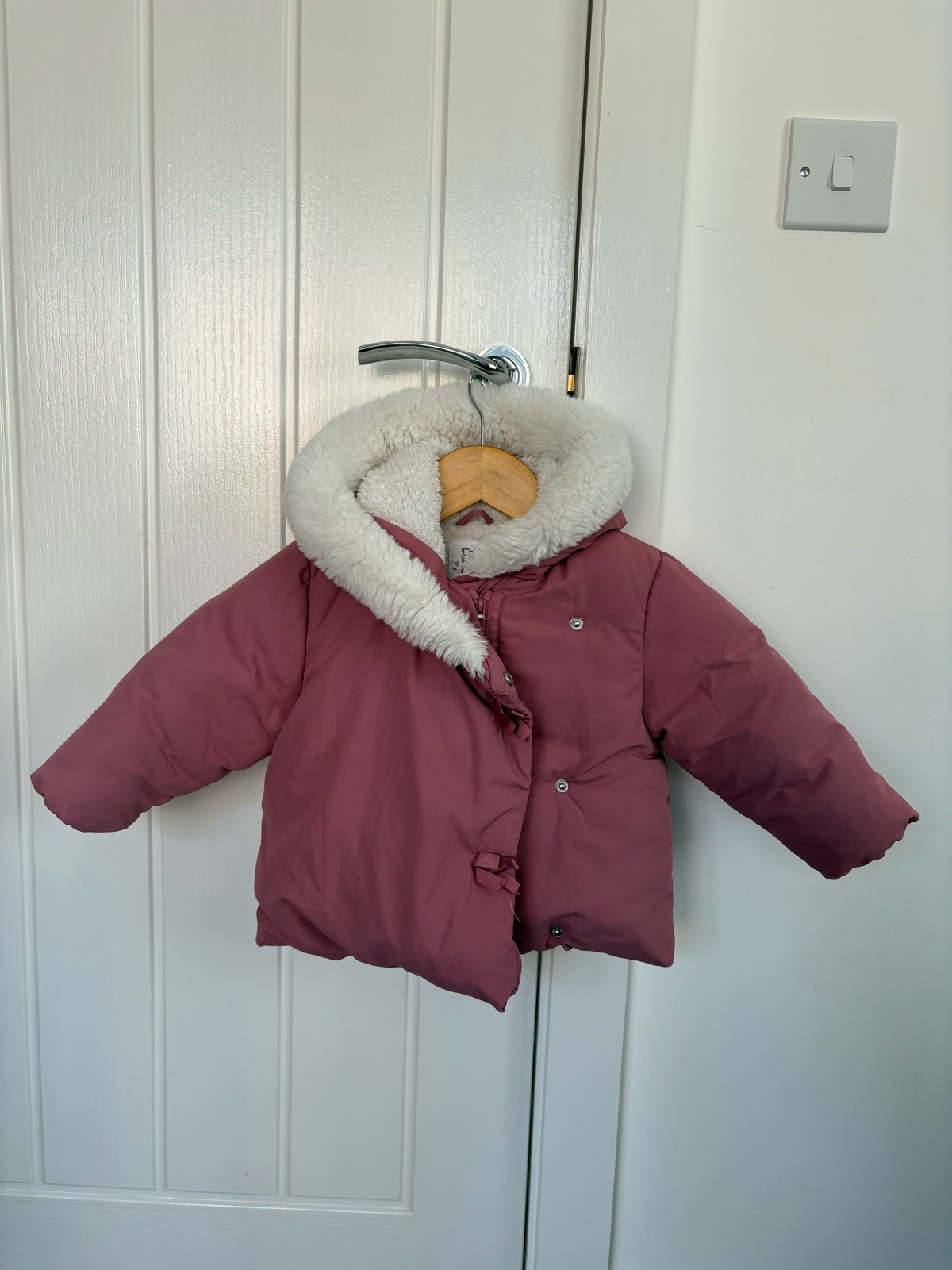 Fred & Flo F&F Baby Girl Pink Hooded Padded Puffer Wrap Coat Winter Jacket/Coat - Size 12-18 Months