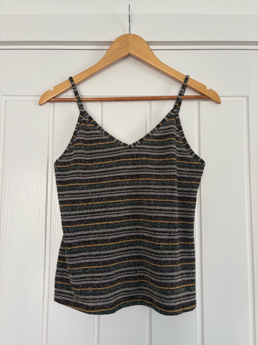 Tu Sparkly Striped Cami Top Glitter Metallic Knit V-Neck Camisole Vest Size 10