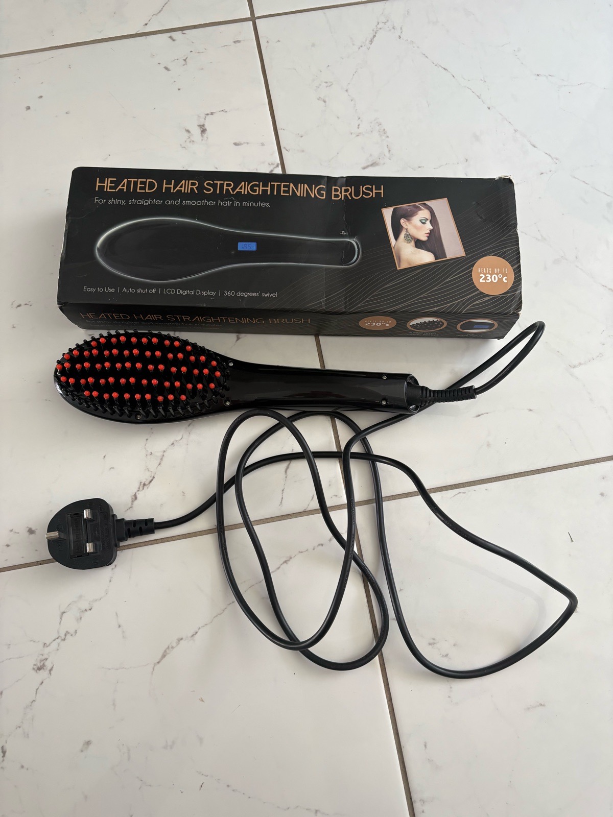 Heated Hair Straightening Brush 230°C Black/Red Ceramic Ionic Straightener