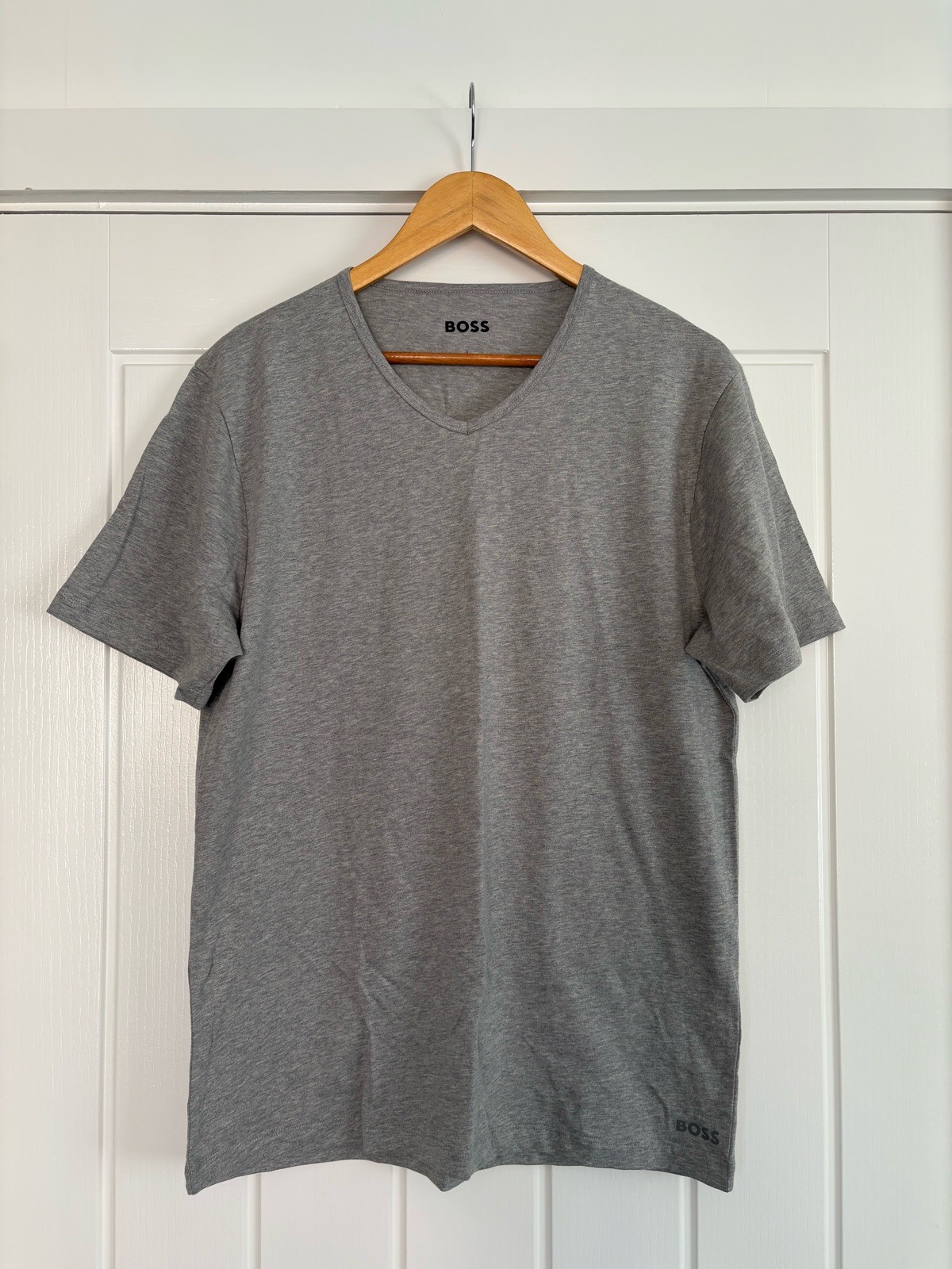 Grey Hugo Boss V-Neck T-Shirt - Men's Regular Fit Essential Tee - Size L