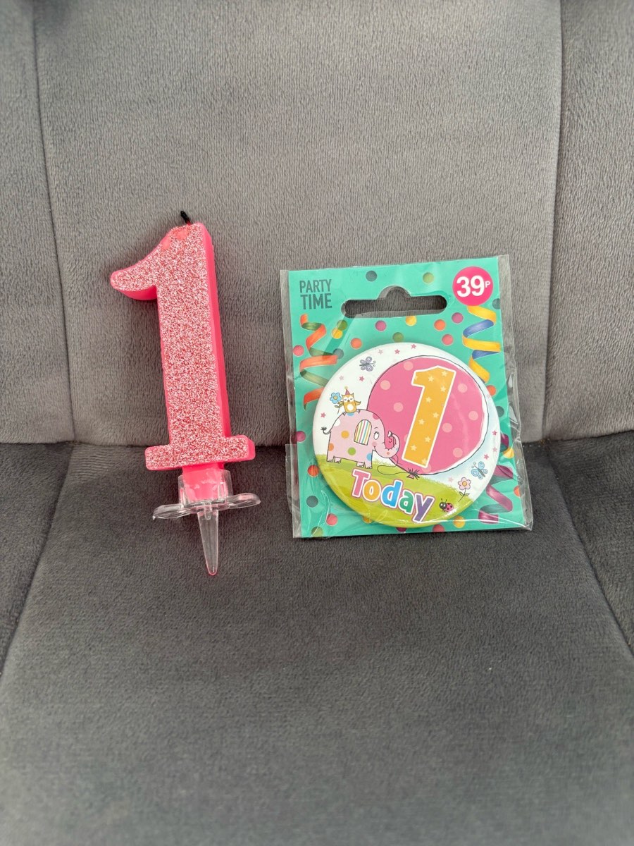 1st Birthday Badge and Candle