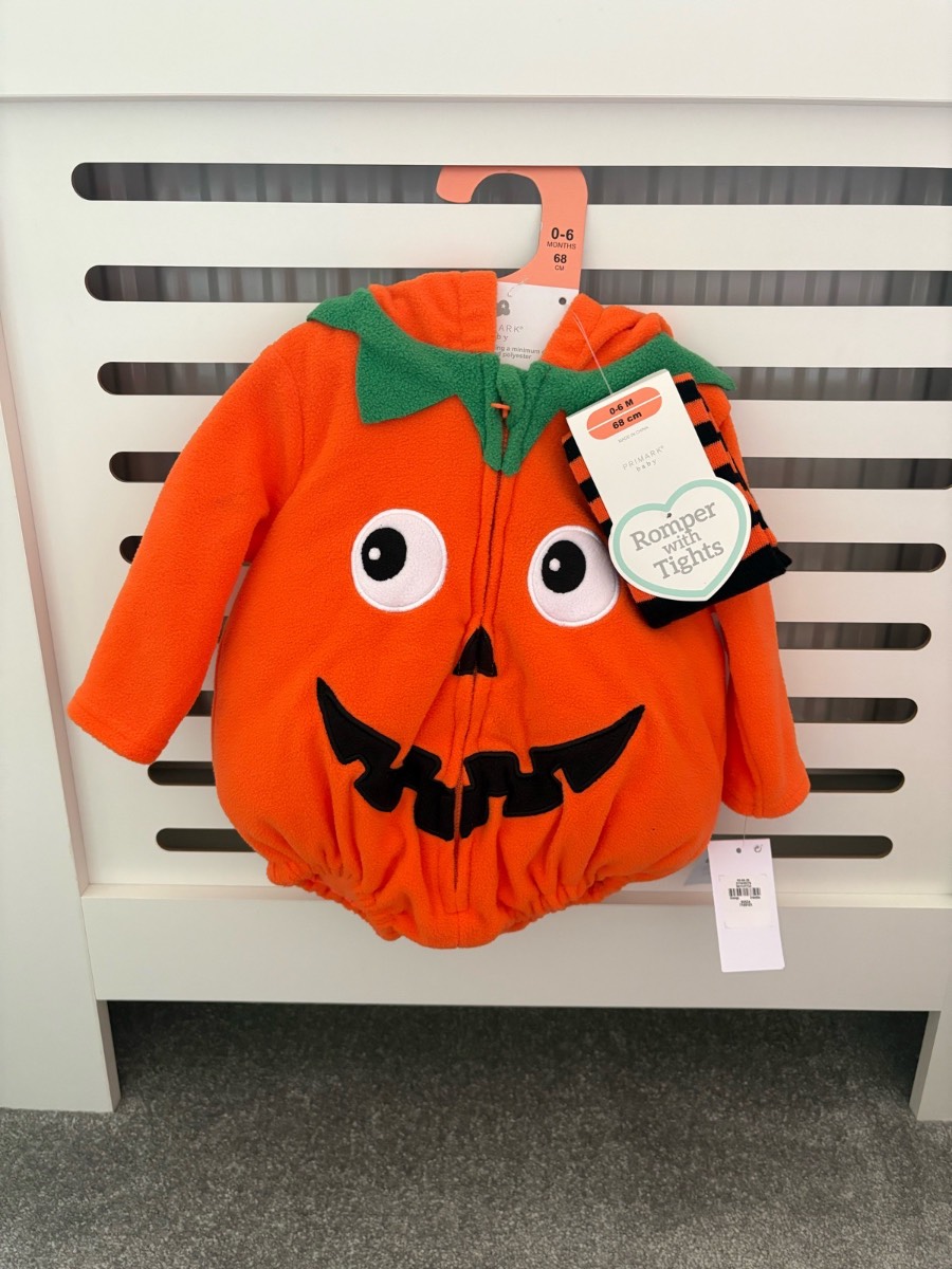 Primark Halloween Pumpkin Baby Romper and Tights Set Age 0-6 Months