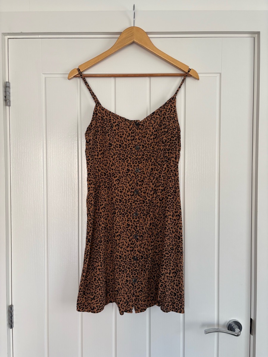 H&M Leopard Print Button-Down Mini Dress Cami Slip Dress Size 10