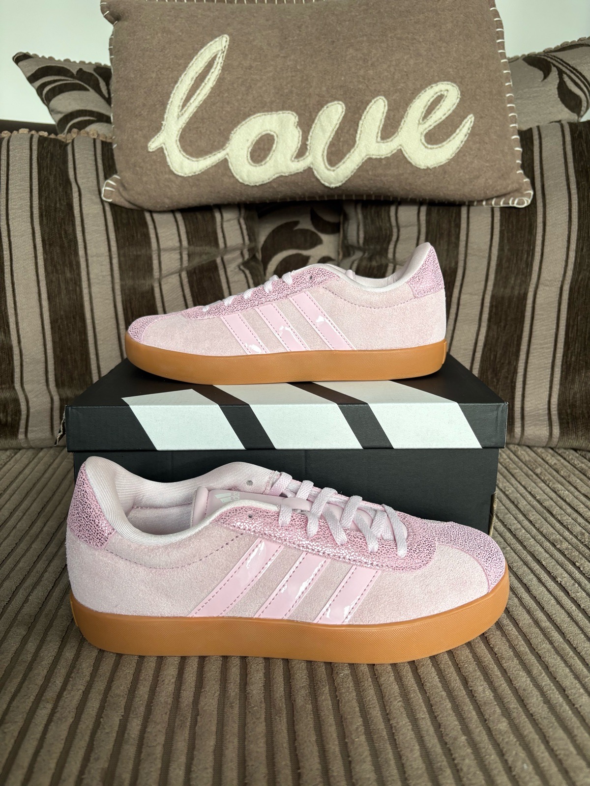 Adidas VL Court 3.0 Suede Trainers – Clear Pink / Gum Sole / Size 4