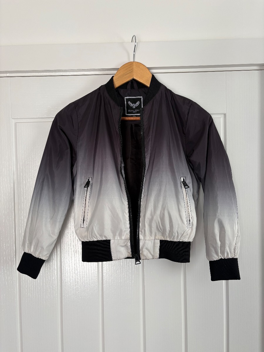 Brave Soul Kids Ombre Bomber Jacket Black White Gradient Age 7-8