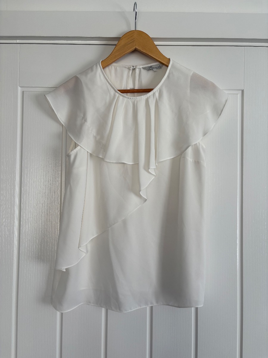 Peacocks White Ruffle Neck Blouse | Size 10 | Elegant Chiffon Top