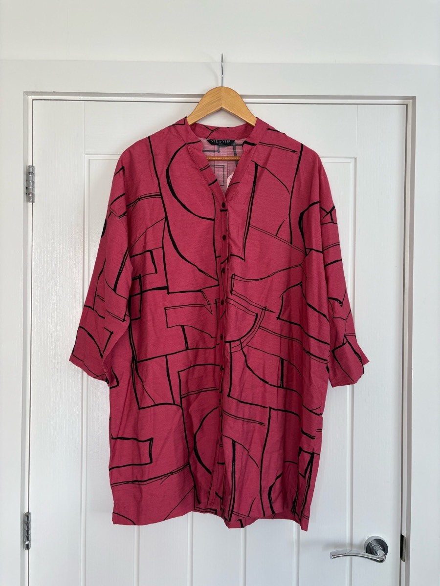 Viz-A-Viz Pink Abstract Graphic Oversized Shirt Tunic Shirt Dress - Size 14/16