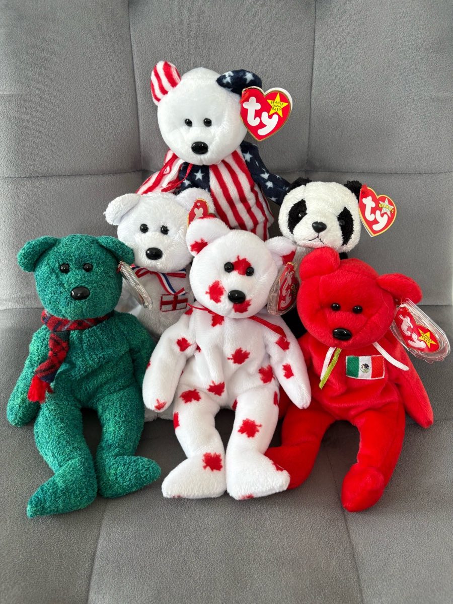 Original Ty Beanie Babies Spangle, Chinook, Osito, Wallace, China & England | With Tags | Retired
