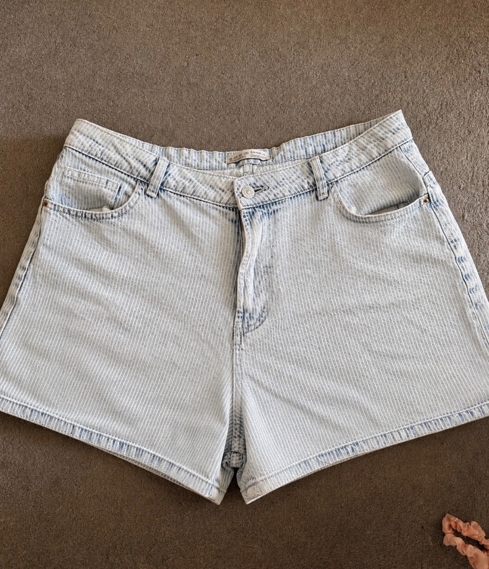 Light Wash Pinstripe Denim Shorts | High Waist | Size 18