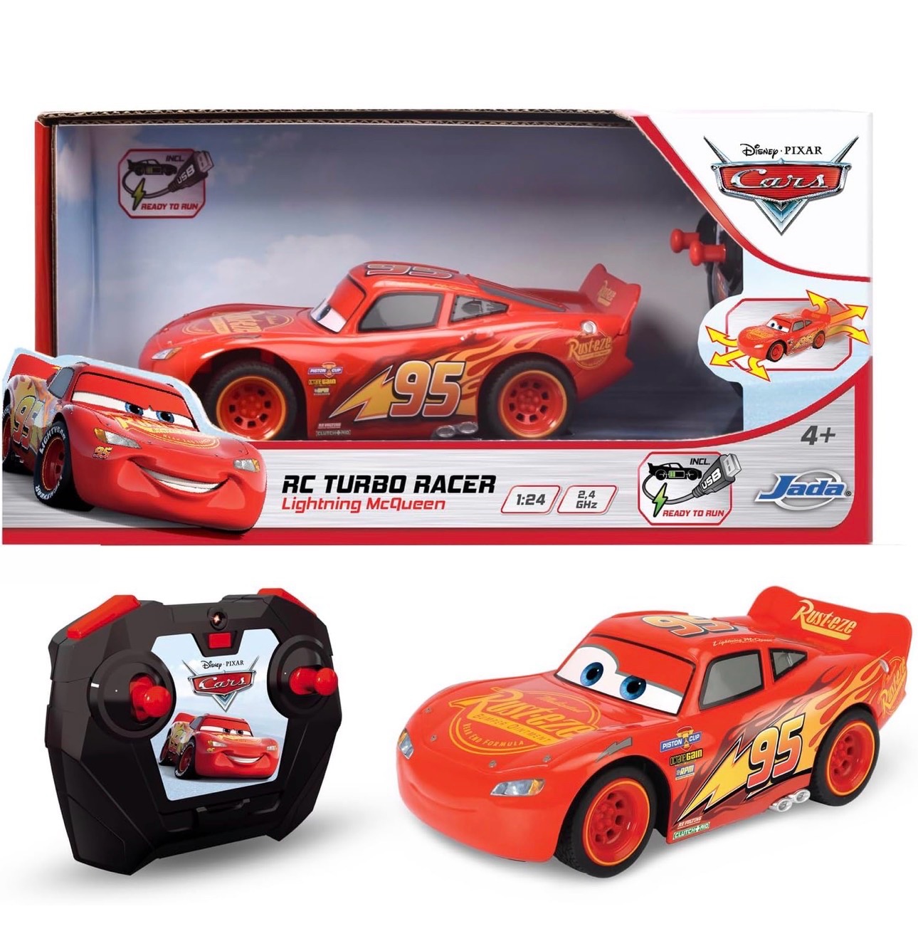 Disney Cars RC Turbo Racer Lightning McQueen 1:24 2 Channel USB chargeable car and battery operated