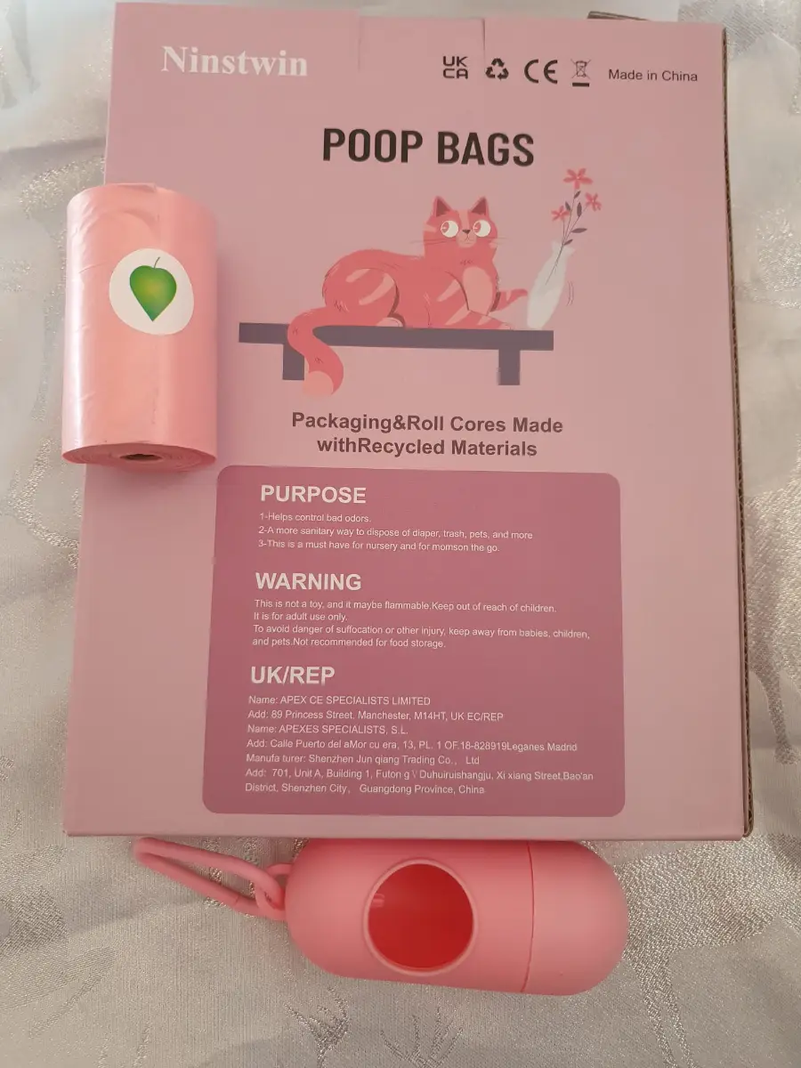 Ninstwin Nineaccy dog walk petwaste bags pink rolls leak proof + dispenser