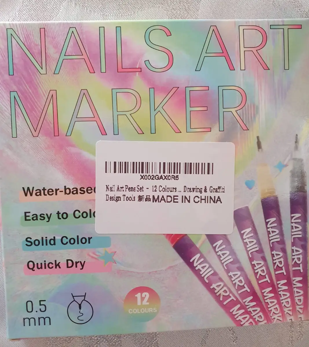 Nail Art 12 Colours Nail Art Marker Pens Set Glitter Effect Water-Based Quick Dry 0.5mm